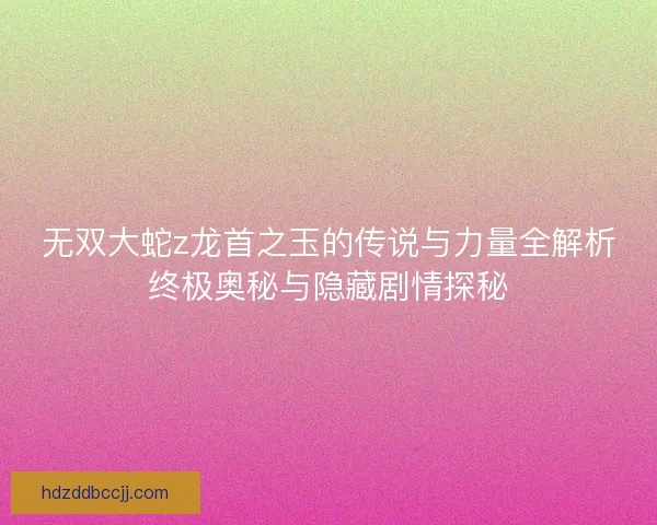 无双大蛇z龙首之玉的传说与力量全解析终极奥秘与隐藏剧情探秘