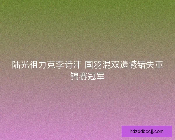 陆光祖力克李诗沣 国羽混双遗憾错失亚锦赛冠军
